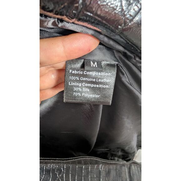 Black Genuine Leather Crocodile-Embossed Trench Coat – Size M - Picture 8 of 8